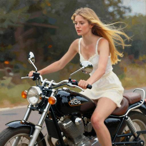 Elegant Woman on Motorcycle Impressionism