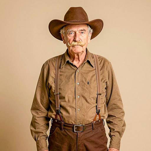 Vintage Portrait of Mustached Cowboy Character