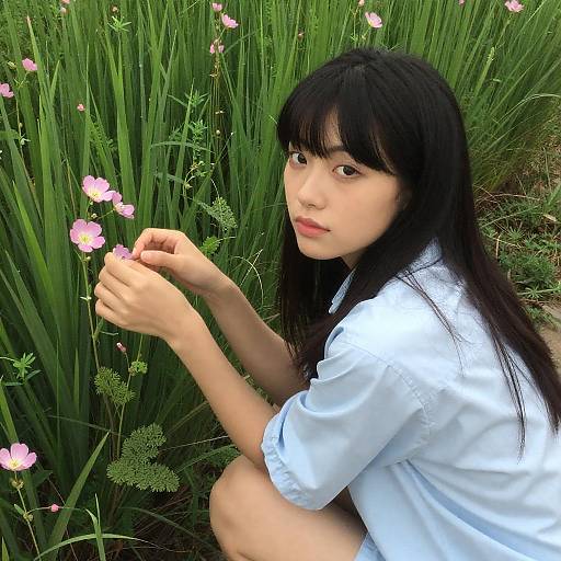 Young Woman in Tall Grass Field