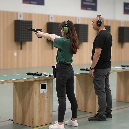 Young Woman Aiming in Shooting Range