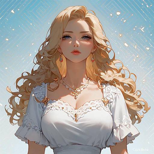 Portrait of Beautiful Blonde Woman in White Dress