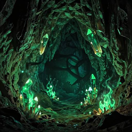 Eerie Green Flame Inside Mystical Crystal Cave