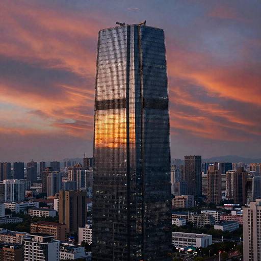 Aerial View of Skyscraper at Dusk