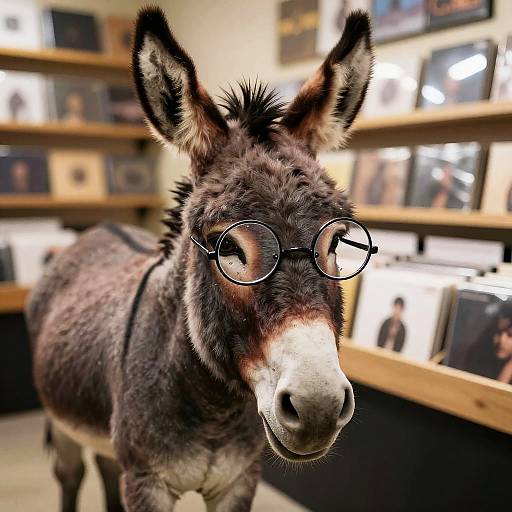 Donkey with Retro Glasses in Record Store