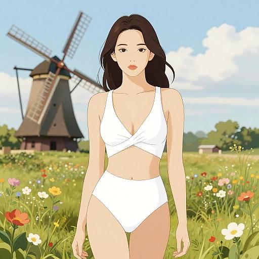 Woman in White Cut-Out Monokini