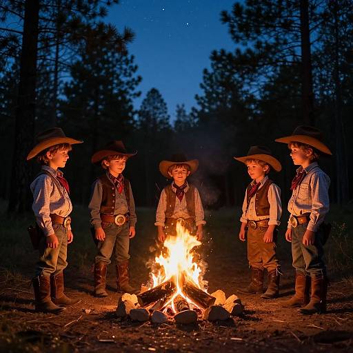 Charming Cowboy Boys by Campfire