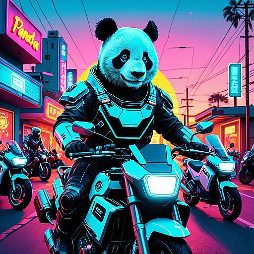 Futuristic Panda in Neon Armor