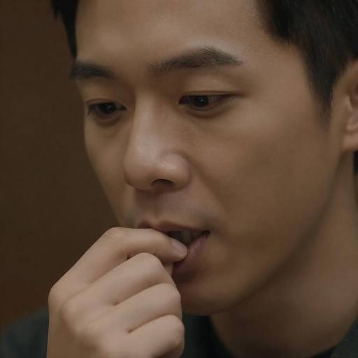 Intense Close-Up of Thoughtful Asian Man