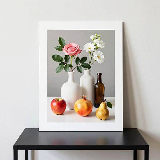 Modernist Still Life with White Vases and Fruits