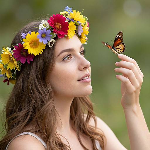 Serene Woman with Butterfly and Flowers