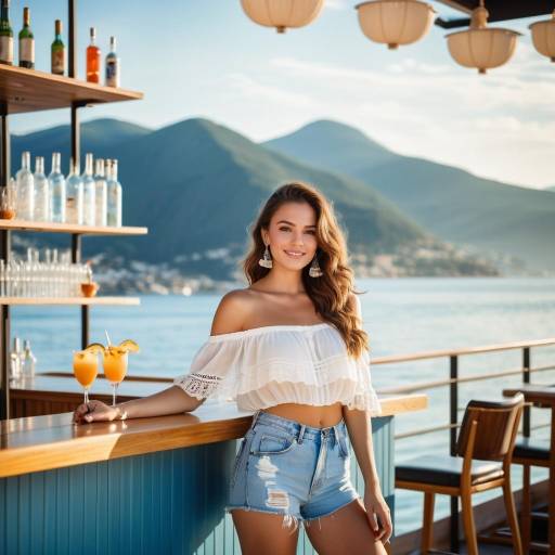Glamorous Woman at Seaside Café