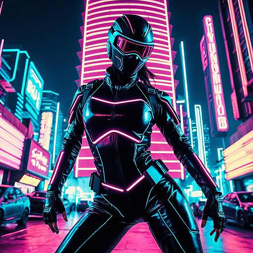 Cybernetic Ninja in Neon Cyberpunk City