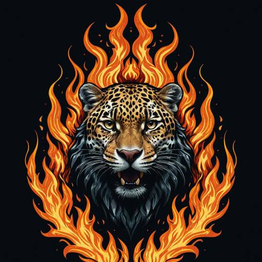 Jaguar Head Logo with Flames Illustration Jaguar Head Logo with Flames Illustration