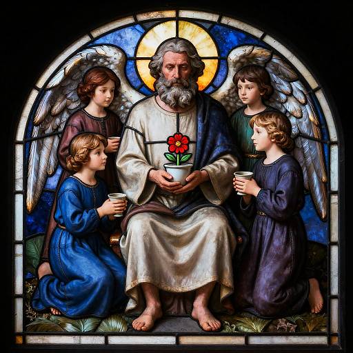 Stained Glass Angelic Figure with Children
