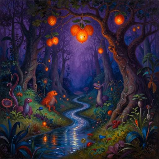Surreal Mystical Forest Oil Painting
