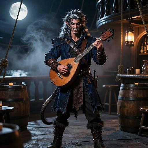 Moonlit Tabaxi Bard in Ship Tavern