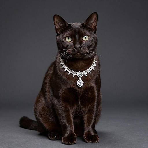 Korean Bobtail Cat in Diamond Necklace