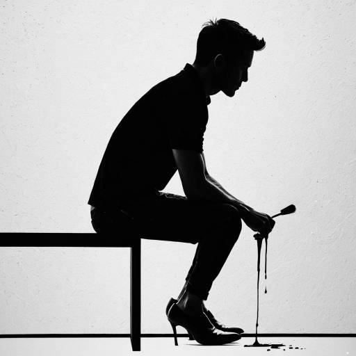 Silhouette of Man Sitting with Brush and Spilled Ink
