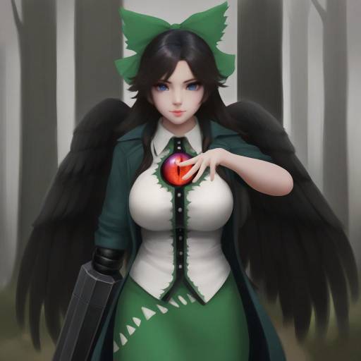 Digital Art of Reiuji Utsuho with Third Eye and Black Wings