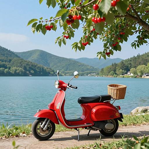 Vintage Scooter by Lakeside with Cherries