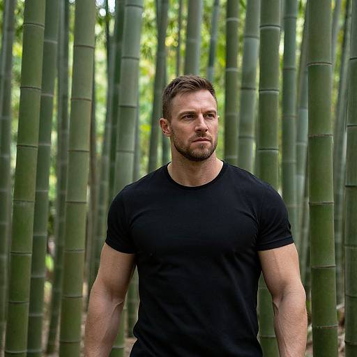 Muscular Man in Bamboo Forest