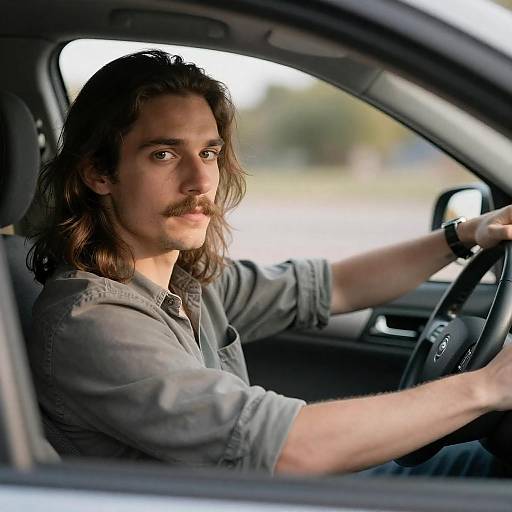 Intense Portrait of a Man in Car