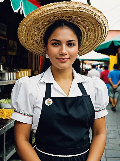 Mexican Woman in Traditional Waitress Costume