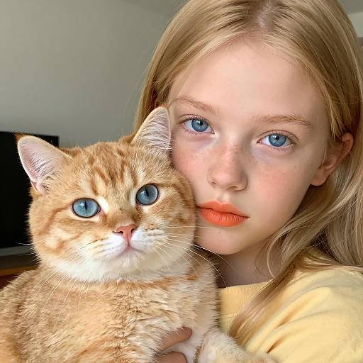 Charming Portrait of Girl and Cat
