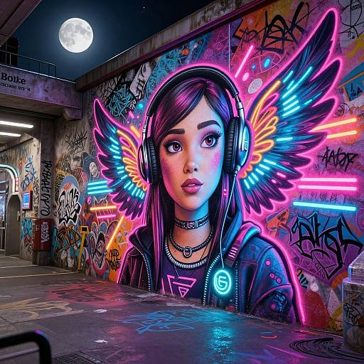 Neonpunk AI Woman Underground Graffiti