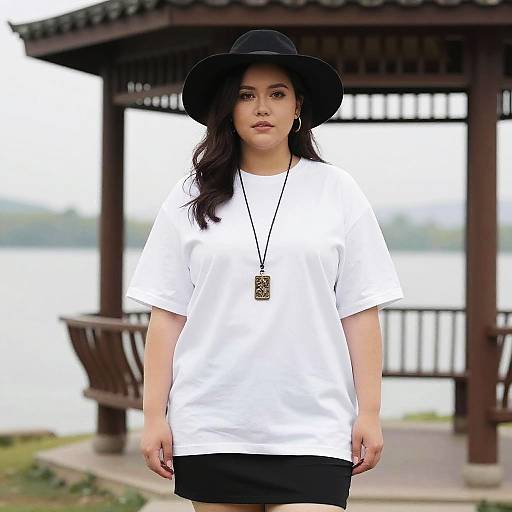 Whimsical Woman by Lake in Streetwear