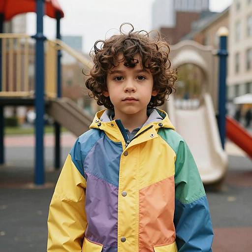 Child with Curly Shag in Raincoat