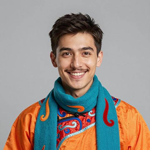 Smiling Man in Traditional Colorful Attire