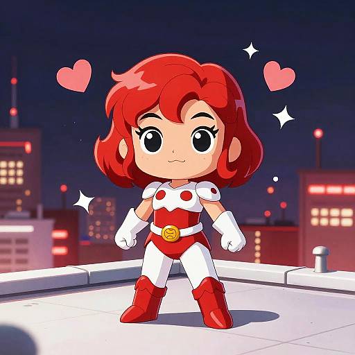 Heroic Cartoon Girl on Rooftop
