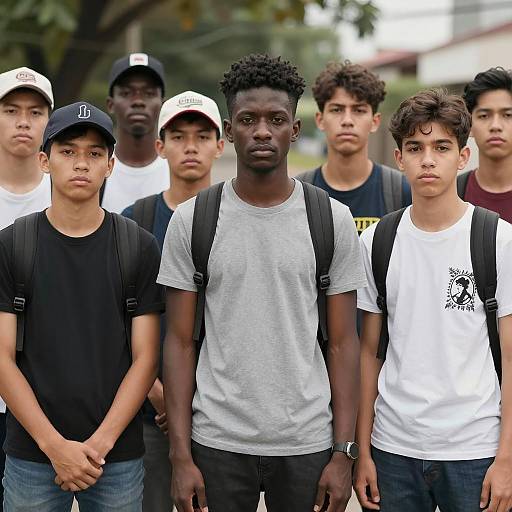 Dynamic Group Shot of Young Men Outdoors
