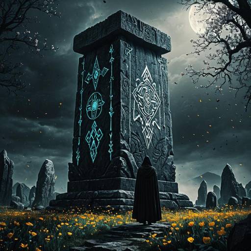 Dark Fantasy Sorcerer and Monolith Scene