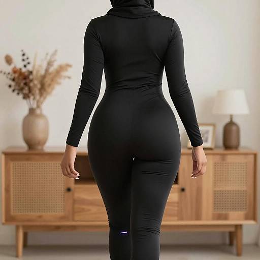 Curvy Woman in Black Hijab Jumpsuit