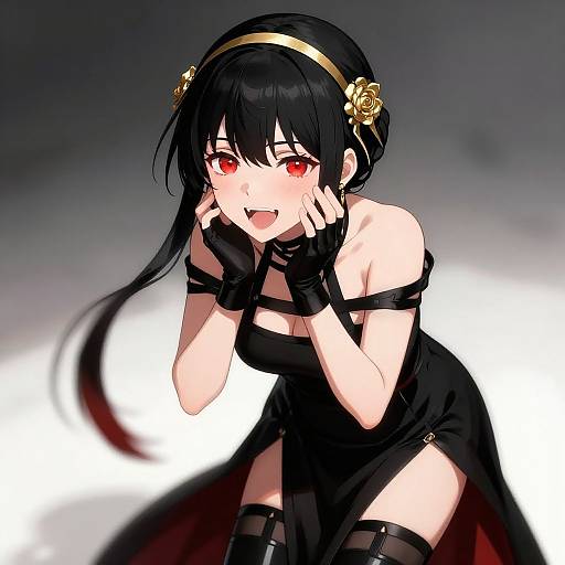 Elegant Anime Girl in Black Dress