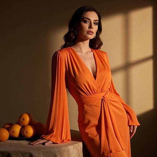 Elegant Woman in Vibrant Orange Outfit