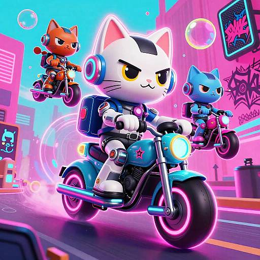 Cyberpunk Cat on Neon Hover Bike