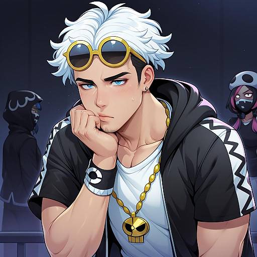 Illustration of Guzma (pokemon), pokemon in the style of Greenmarine