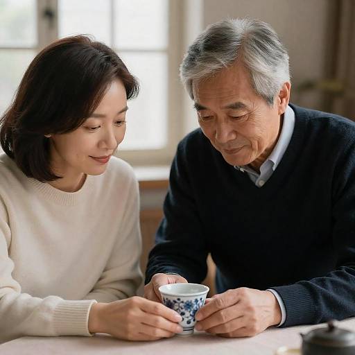 Intimate Moment of a Couple at Table