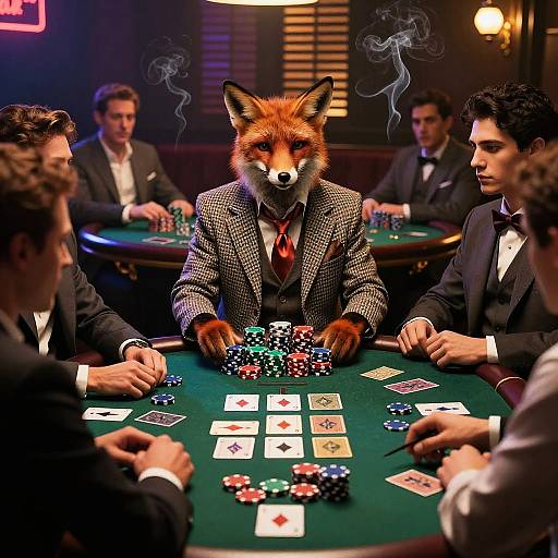 Fox Gambler in Film-Noir Gambling Den