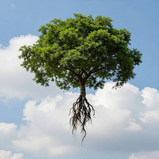 Floating Tree Amidst Voluminous Clouds