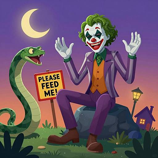 Maniacal Joker Surrounded by Night Creatures