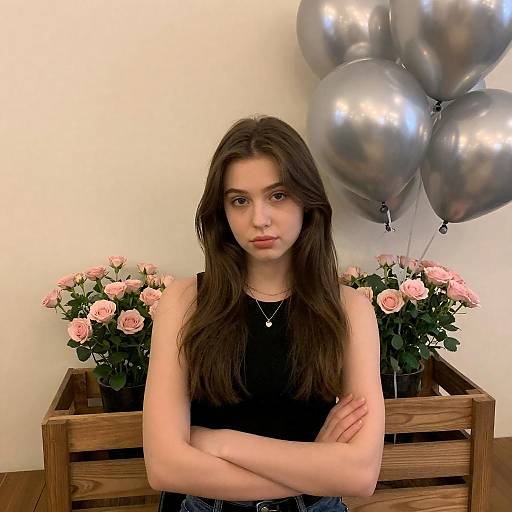 Neutral Portrait with Flowers and Balloons