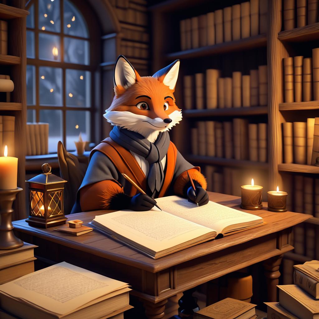 Whimsical Fox Writer in Cozy Study