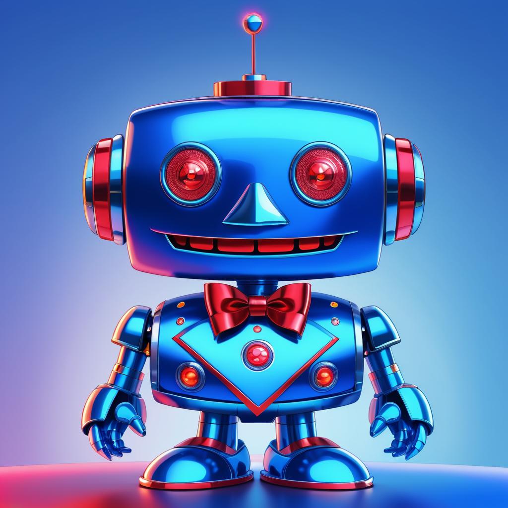 Cheerful Blue Robot with Bowtie Illustration