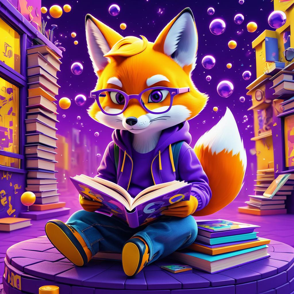 Urban Fantasy Fox Reading in Neon Glow