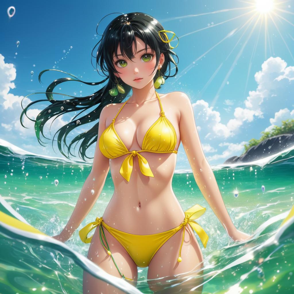 Alluring Anime Girl in Ocean Breeze