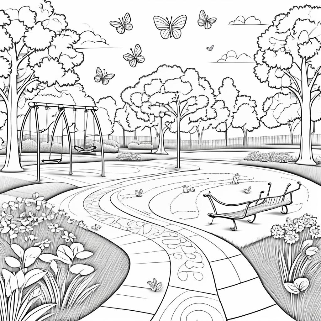 Colorful Park Scene for Kids' Coloring Book